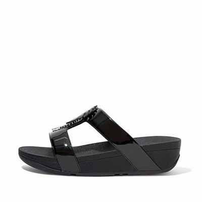 Fitflop Women's LOTTIE Jungle Leaf Patent Slides Sandals - Black, AX9465021